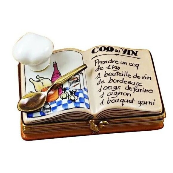 Rochard Limoges France Porcelain Cookbook with Chef / Cook Hat Trinket Box - NIB - Picture 1 of 5